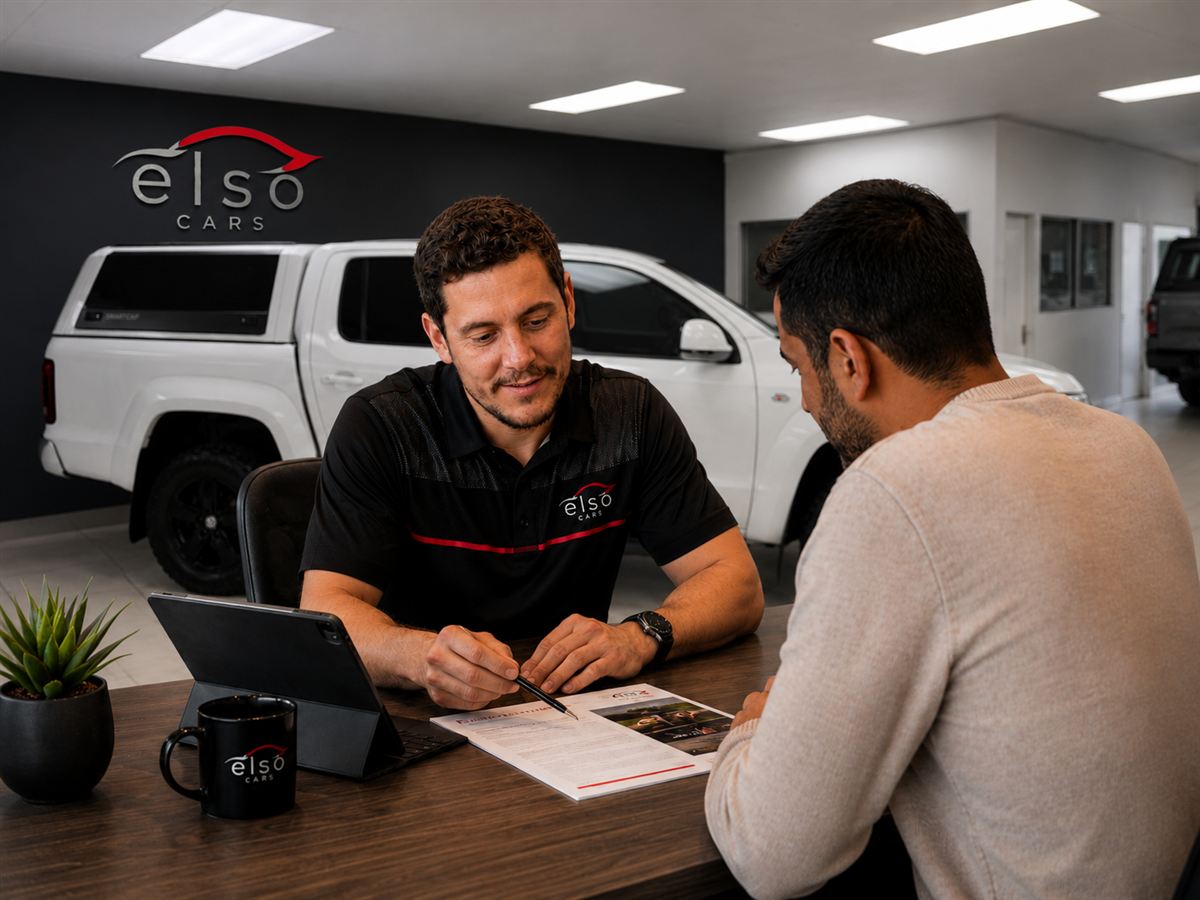 Elso Cars finance consultant reviewing vehicle options with a customer